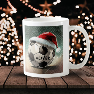 Soccer Ball with Santa Hat Name Coffee Mug