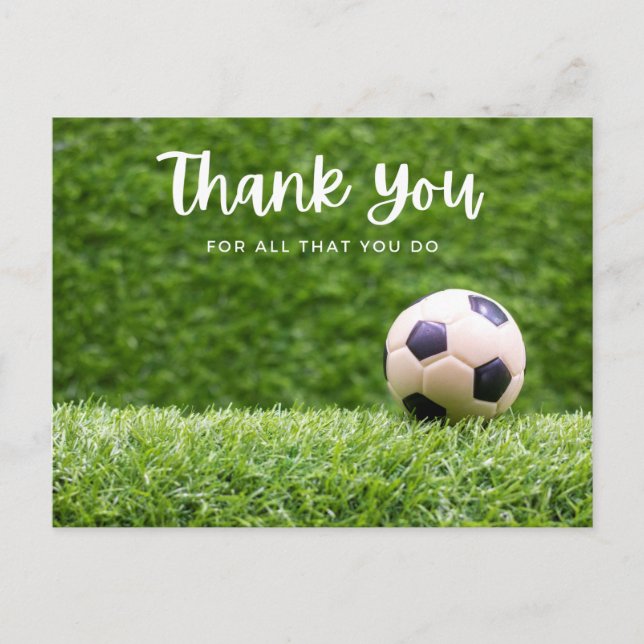 Soccer ball with thank all what you do on green  p postcard (Front)