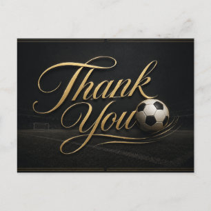 Soccer ball with thank all what you do on green postcard