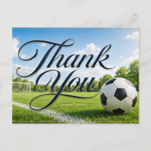 Soccer ball with thank all what you do on green  postcard