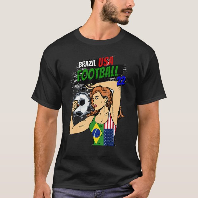 Soccer ball women Brazil US flag T-Shirt (Front)