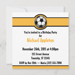 Soccer Ball Yellow / Gold Birthday Invitations