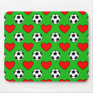 Soccer Balls And Red Hearts Drawing Mouse Pad