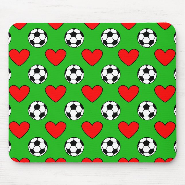 Soccer Balls And Red Hearts Drawing Mouse Pad (Front)