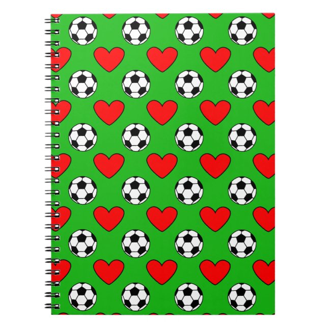 Soccer Balls And Red Hearts Drawing Notebook (Front)