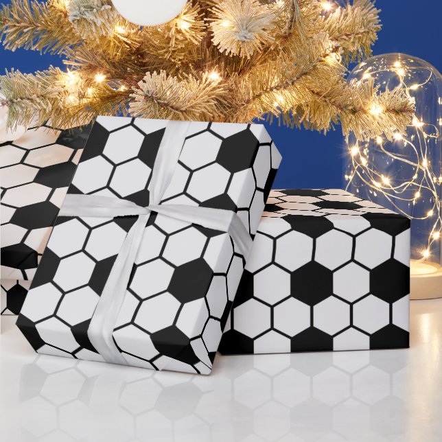 Soccer Balls Black and White Custom Wrapping Paper (Holidays)