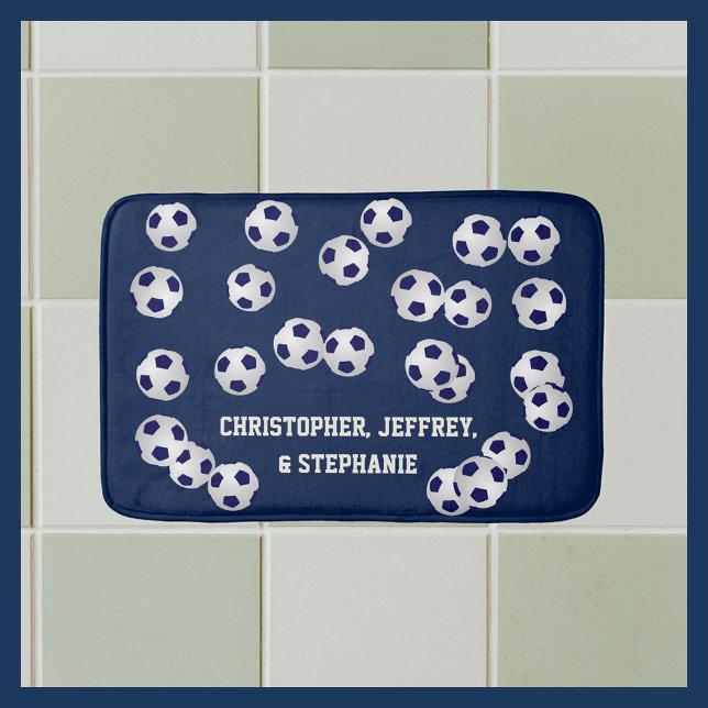 Soccer Balls Blue, Name, Bathroom Decor Bath Mat (Creator Uploaded)