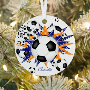 soccer balls blue orange stars girls sports metal tree decoration