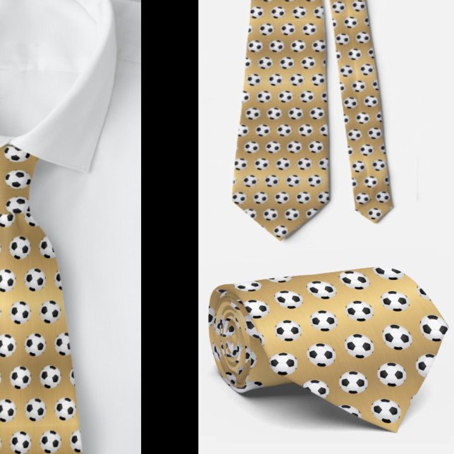 Soccer Balls Football Futbol Black and White Gold Tie (Creator Uploaded)