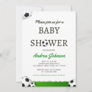 Soccer Balls & Grass Athletic Sports Baby Shower Save The Date