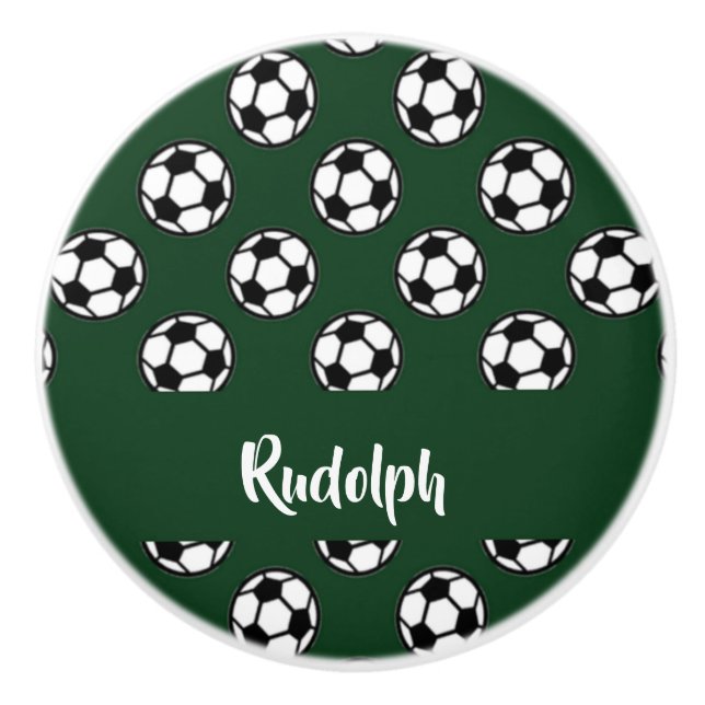 Soccer balls green pattern ceramic knob (Front)