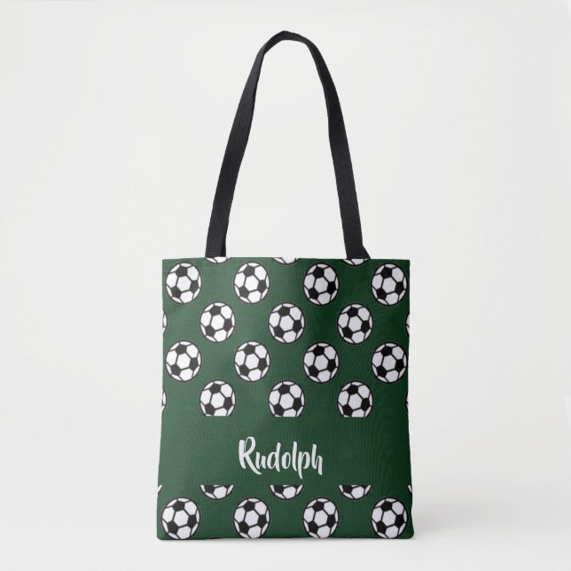Soccer balls green pattern tote bag (Front)