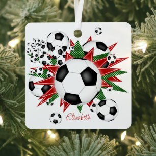 soccer balls green red stars girls sports metal tree decoration