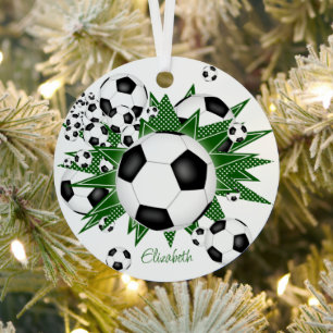 soccer balls green stars girls sports metal tree decoration