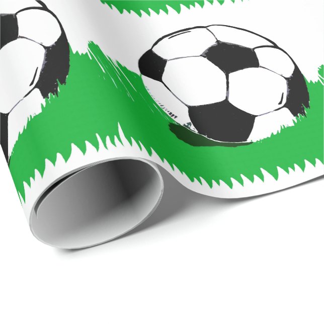 Soccer Balls in Grass Pattern Wrapping Paper (Roll Corner)