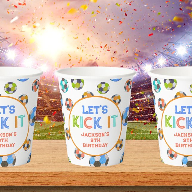 Soccer Balls Let's Kick It Boys Birthday Paper Cups (Creator Uploaded)