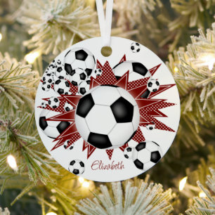soccer balls maroon stars girls sports metal tree decoration