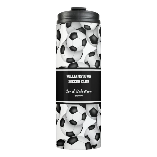 soccer balls pattern coach gift w custom name thermal tumbler (Front)