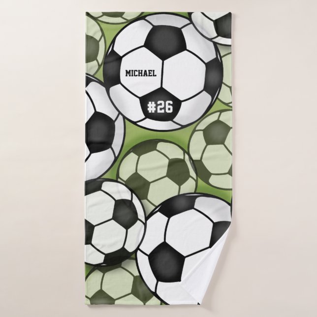 Soccer Balls Pattern Kids Boys Name Jersey Number Bath Towel (Bath Towel)