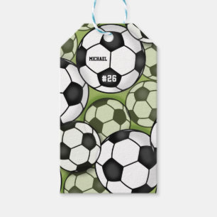 Soccer Balls Pattern Kids Boys Name Jersey Number Gift Tags