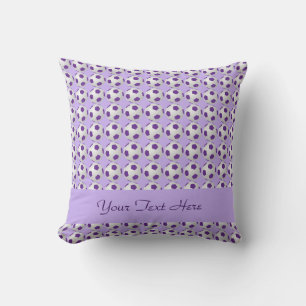 Soccer Balls, Purple and White, Name, Square Cushion