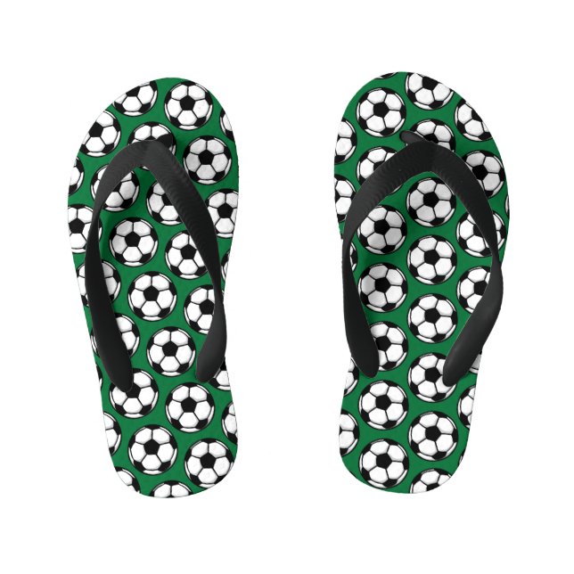 Soccer Balls Sports Green Black White Kids Kid's Thongs (Footbed)