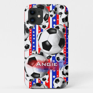 Soccer Balls USA Red White Blue Stars and Stripes iPhone 11 Case