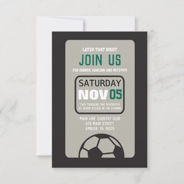 SOCCER Bar Mitzvah Invitation Party Card (Front)