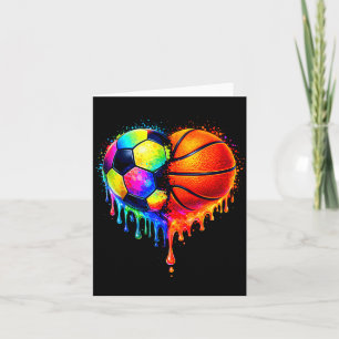 Soccer Basketball Drip Heart Sports Valentines Day Card