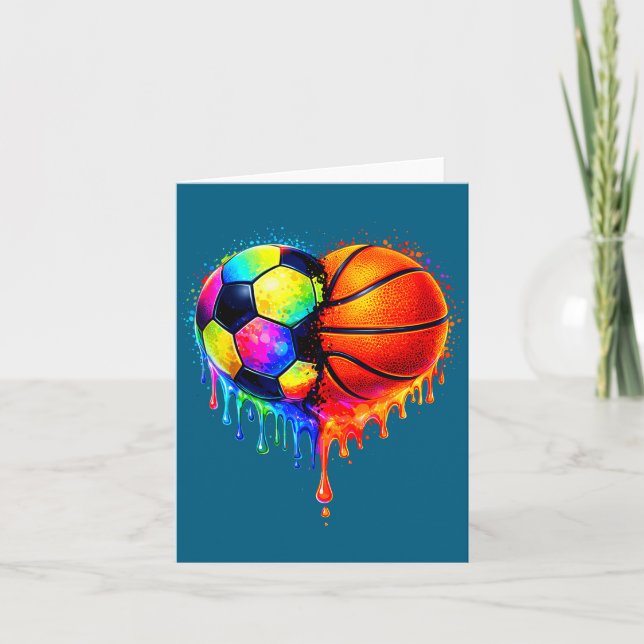 Soccer Basketball Drip Heart Srts Valentines Day M Card (Front)