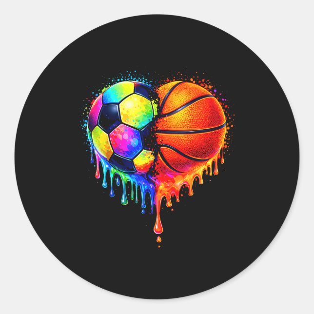 Soccer Basketball Drip Heart Srts Valentines Day M Classic Round Sticker (Front)