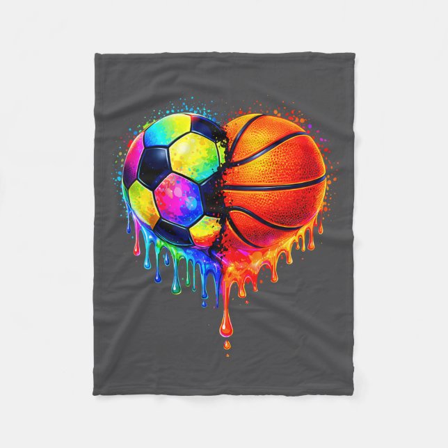 Soccer Basketball Drip Heart Srts Valentines Day M Fleece Blanket (Front)
