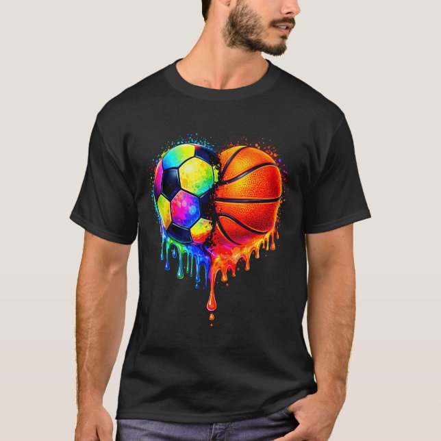 Soccer Basketball Drip Heart Srts Valentines Day M T-Shirt (Front)