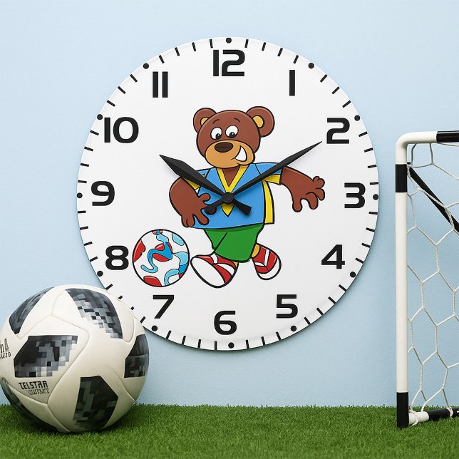 Soccer Bear Playing Football in Sports Outfit  Large Clock (Creator Uploaded)