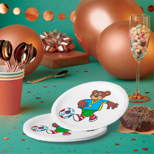 Soccer Bear Playing Football in Sports Outfit Paper Plate