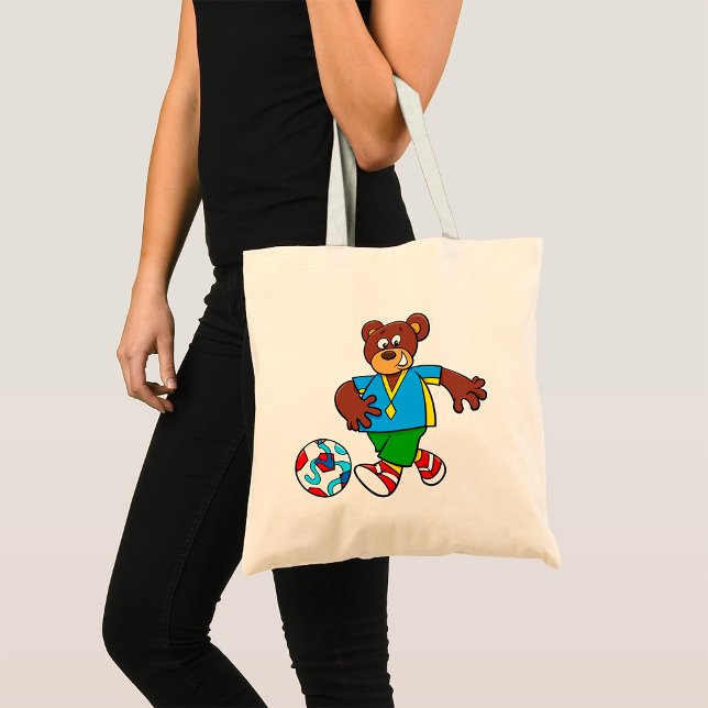 Soccer Bear Playing Football in Sports Outfit  Tote Bag (Creator Uploaded)