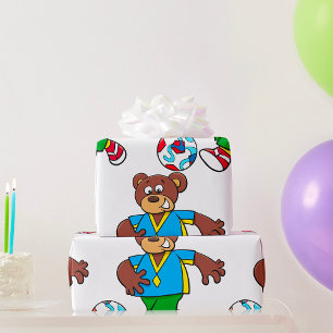Soccer Bear Playing Football in Sports Outfit  Wrapping Paper