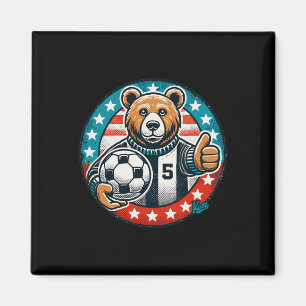 Soccer Bear Thumb Goes Up Usa Flag Style Design  Magnet