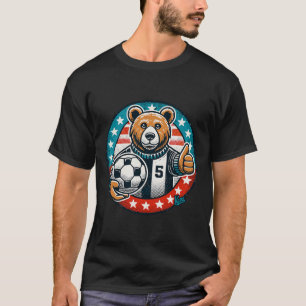 Soccer Bear Thumb Goes Up Usa Flag Style Design  T-Shirt