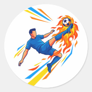 Soccer Bicycle Kick Flaming Ball Sports Notebook Classic Round Sticker
