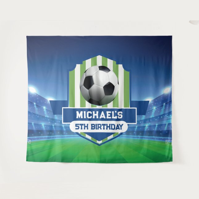 Soccer Birthday banner backdrop  Tapestry (Front (Horizontal))