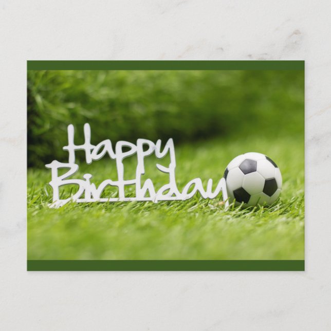 Soccer Birthday card with ball on green grass  (Front)