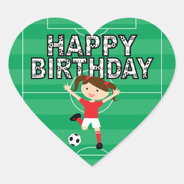 Soccer Birthday Girl 1 Red and White Heart Sticker (Front)
