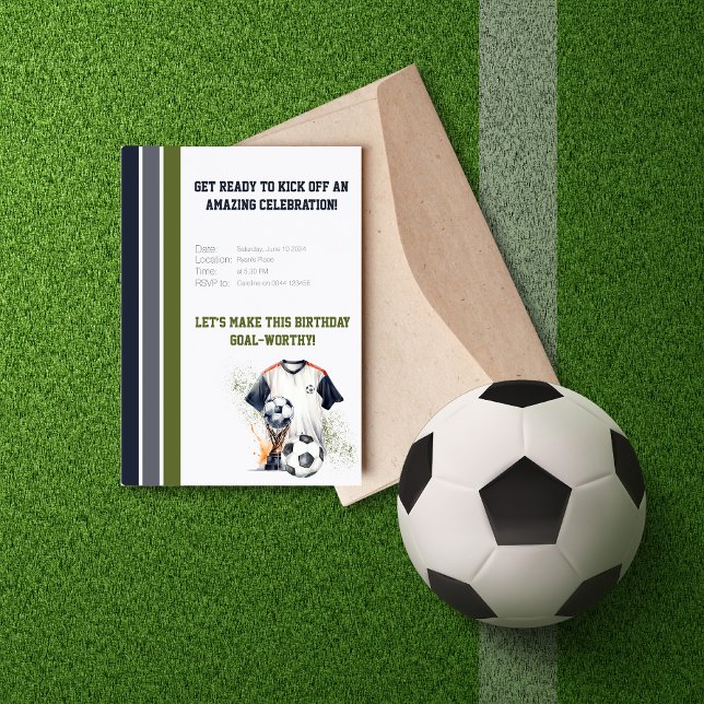 Soccer Birthday Invitation (Green Blue Soccer Birthday Party Invitation 1)