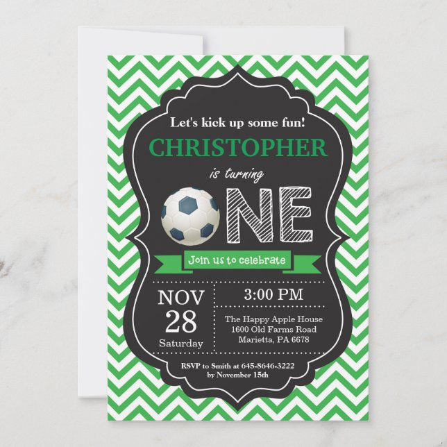 Soccer Birthday Invitation 1st Birthday Party (Front)