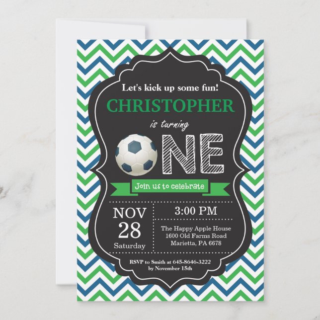 Soccer Birthday Invitation 1st Birthday Party (Front)
