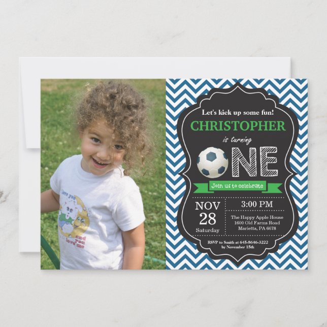 Soccer Birthday Invitation 1st Birthday Party (Front)