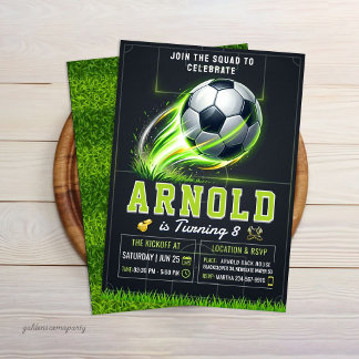Soccer Birthday Invitation | Neon Green Glow Sport