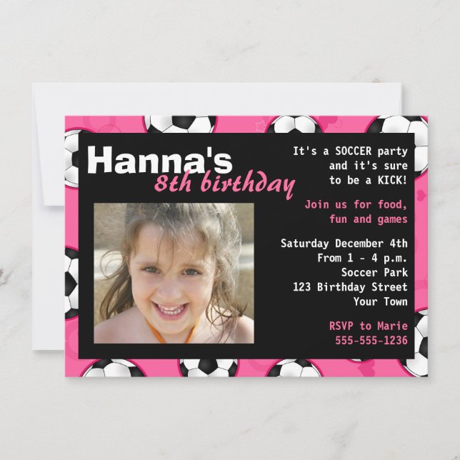 Soccer Birthday Party Invitation Pink (Front)