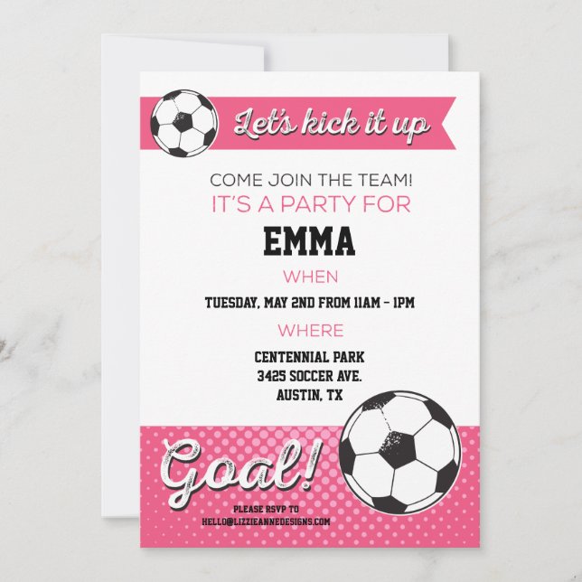 Soccer Birthday Party Invite 5x7 - Girl (Front)